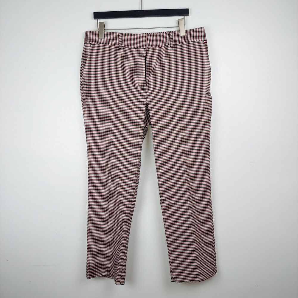 Tommy Hilfiger Womens 12 Checkered High Rise Ankle Pants Red Black White Stretch